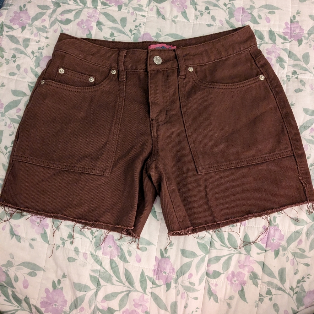 Edikted Small Brown Denim Jean Baggy Shorts